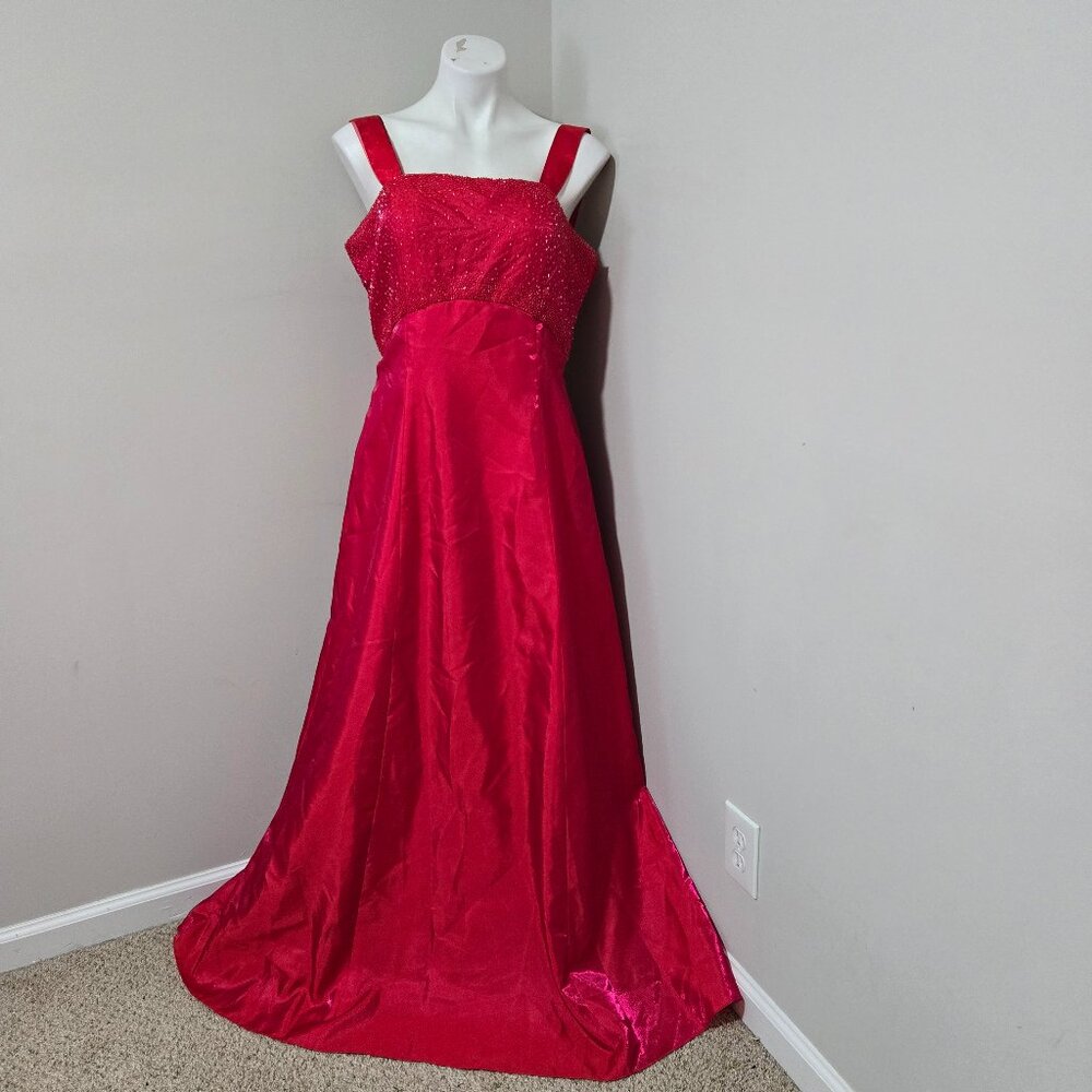 (Fits 16ish) Y2K Vintage Forever Yours Red/Magenta Duochrome A-Line Beaded Gown
